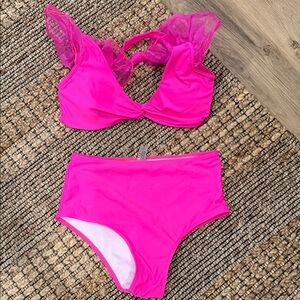 Bright Hot Pink Ruffle Bikini Set